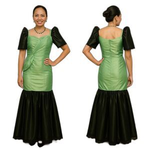 Filipiniana Gown Butterfly Sleeves - XS, Custom Made, Green & Black, Gently Used